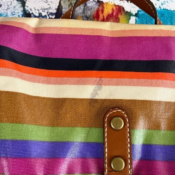Fossil Coated Canvas Multi Color Striped Messenger Bag Handbag Y2K Vibrant - Picture 3 of 6